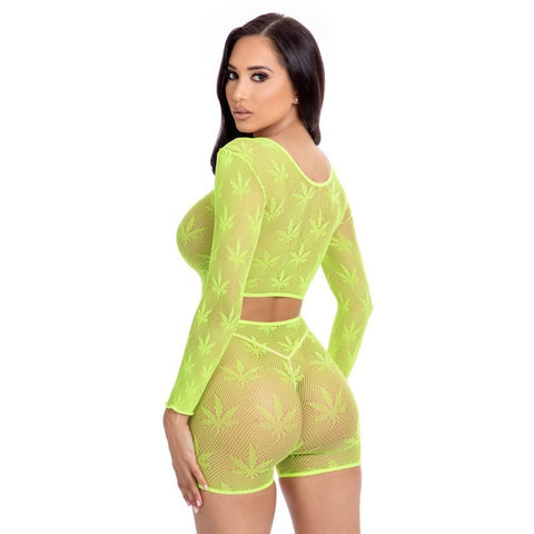 Leaf It to Me Sheer Net Green Short Set Lingerie by Pink Lipstick Lingerie Sets