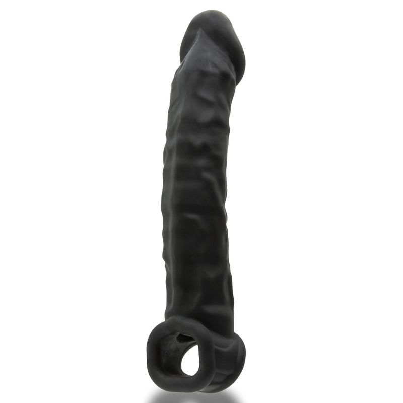 Muscle Ripped Inner Ribbed Velvet-Smooth Night 9.25 Inch Cock Sheath Black Penis Extension & Sleeves