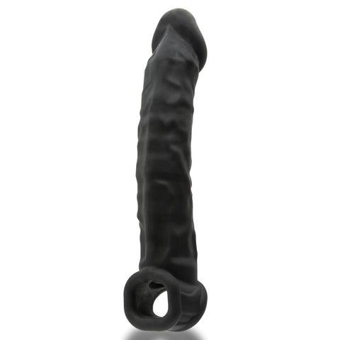 Muscle Ripped Inner Ribbed Velvet-Smooth Night 9.25 Inch Cock Sheath Black Penis Extension & Sleeves