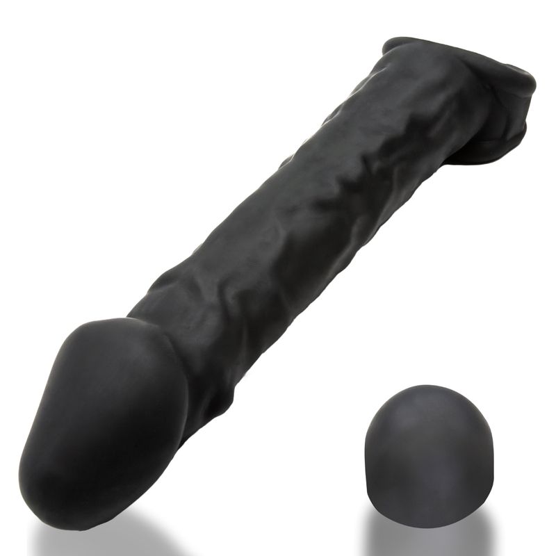 Muscle Ripped Inner Ribbed Velvet-Smooth Night 9.25 Inch Cock Sheath Penis Extension & Sleeves