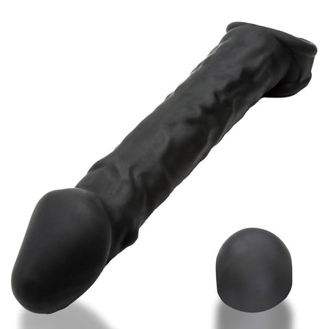 Muscle Ripped Inner Ribbed Velvet-Smooth Night 9.25 Inch Cock Sheath Penis Extension & Sleeves