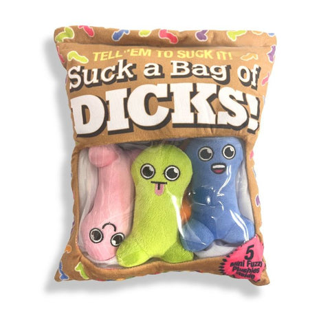 Suck a Bag of Dicks Plushy Pillow with Five Plush Dicks Gag Gifts & Novelties