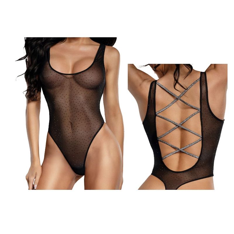 Sheer Mesh Crystal Bodysuit (Black) – Sheer Bodysuit > Clothes > Bodies and Playsuits