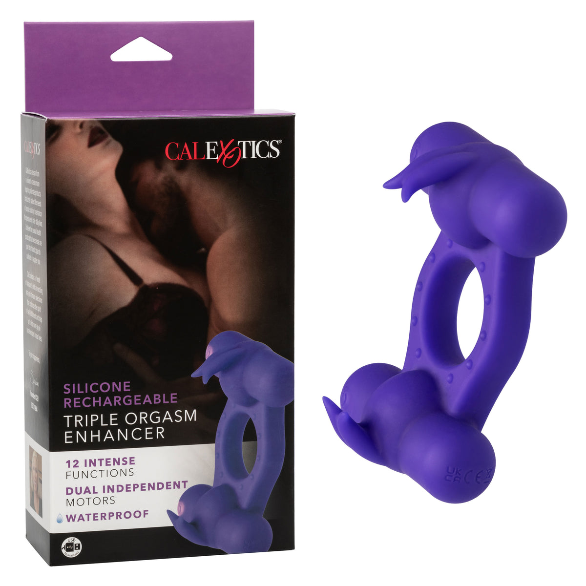 Silicone Triple Orgasm Enhancer in Purple with 12 Vibration Functions and Dual Independent Motors > Cock Ring > Vibrating