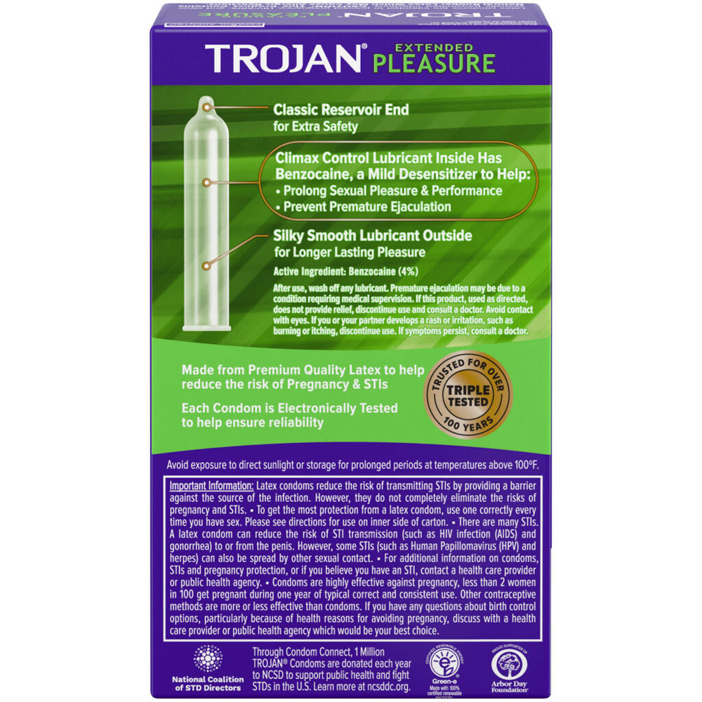 Trojan Extended Pleasure Condoms 12 Pack with Climax Control Condoms