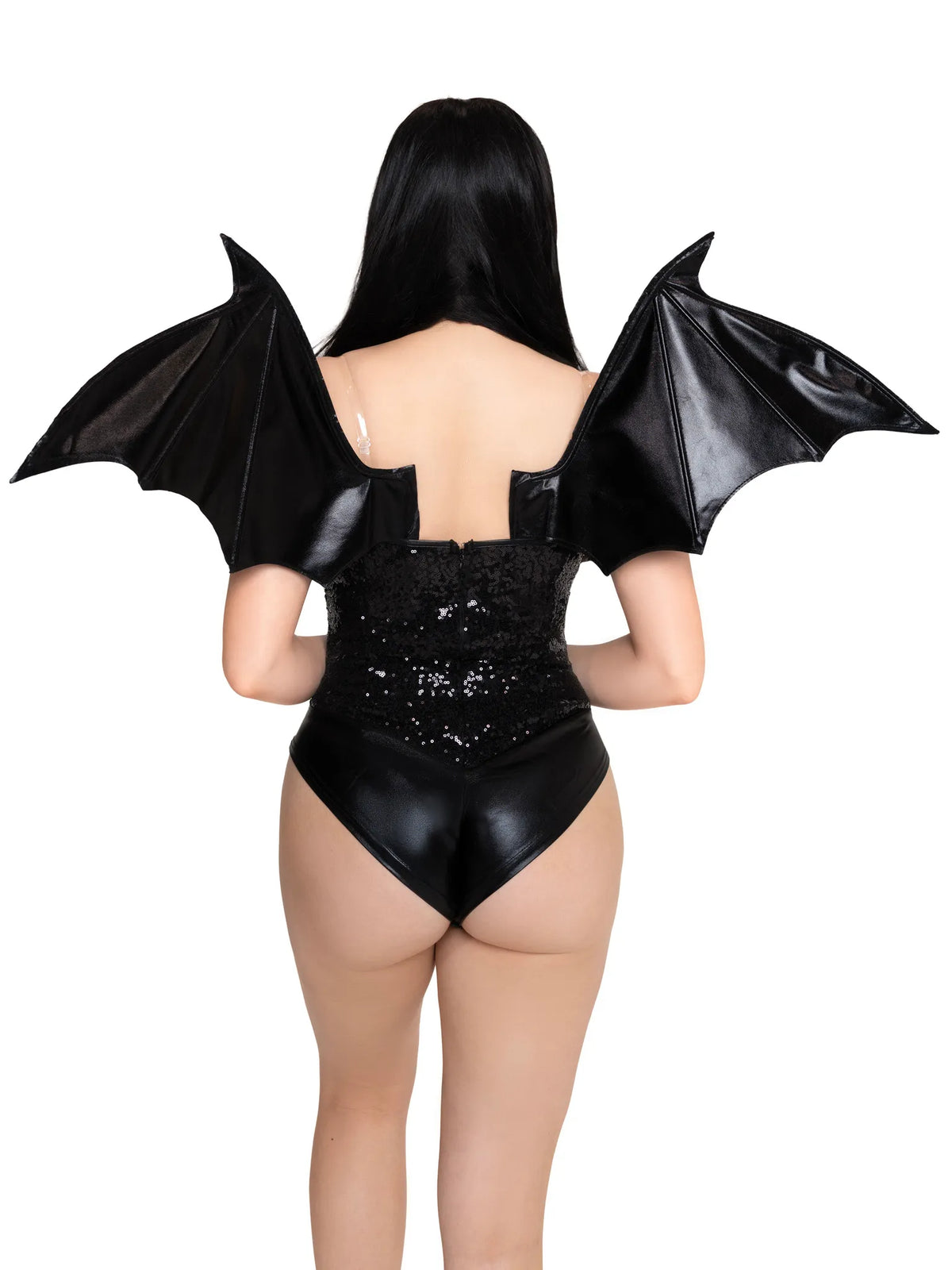Wet Look Strapless Bat Wings Lingerie Black One Size Costumes