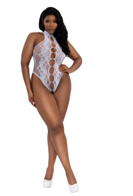 Peek-a-Boo Teddy – Nylon Spandex Lingerie White Curvy Size > Clothes > Teddies