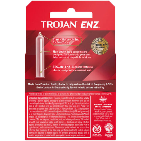 Trojan Enz Non-Lubricated Latex Condoms 3 Pack Adult Intimacy Condoms