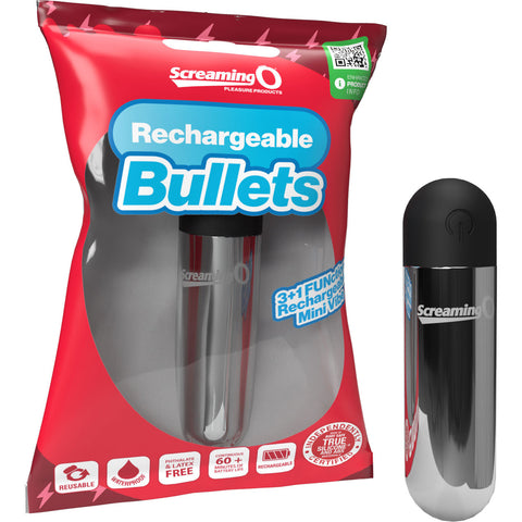 Screaming O Rechargeable Bullets Silver Compact Waterproof Mini Vibrator with 3 Speeds and Pulse Pattern Silver BULLETS