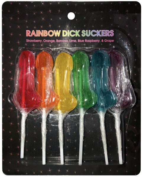 Rainbow Flavored Dick Shaped Suckers Set of Six Adult Candy Multi Gag Gifts & Novelties