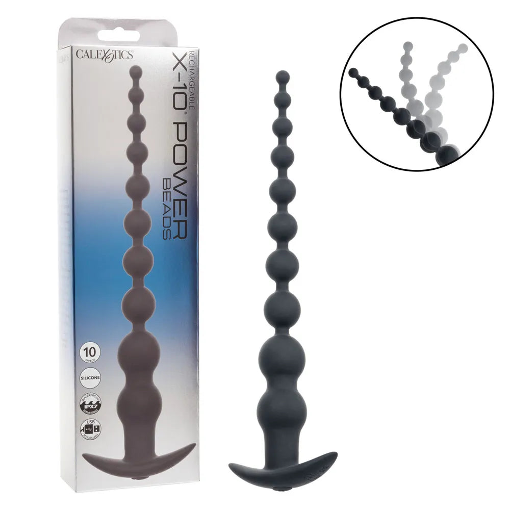 Rechargeable X-10 Power Beads (Black) – Extended Length Anal Beads > Anal Range > Anal Beads