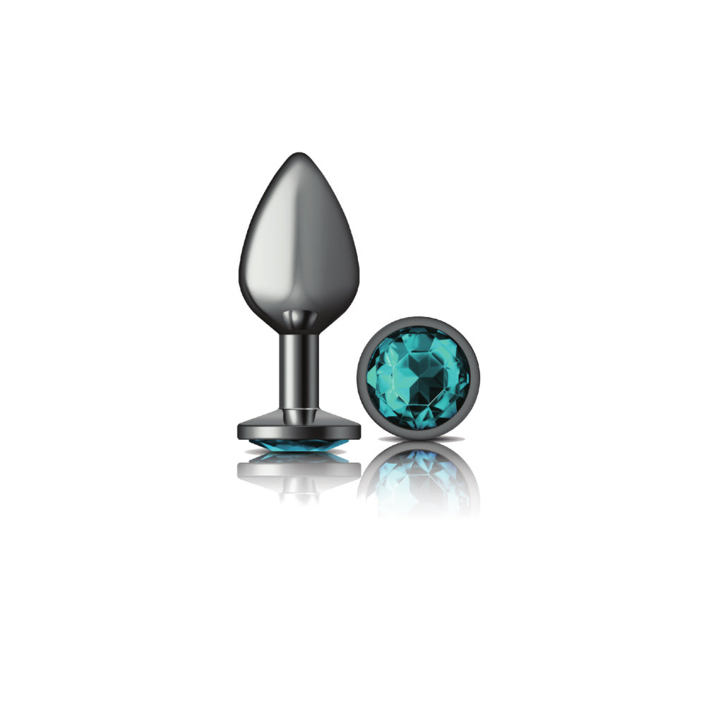 Cheeky Charms Gunmetal Round Butt Plug with Teal Jewel Medium > Anal Range > Jewel Butt Plugs