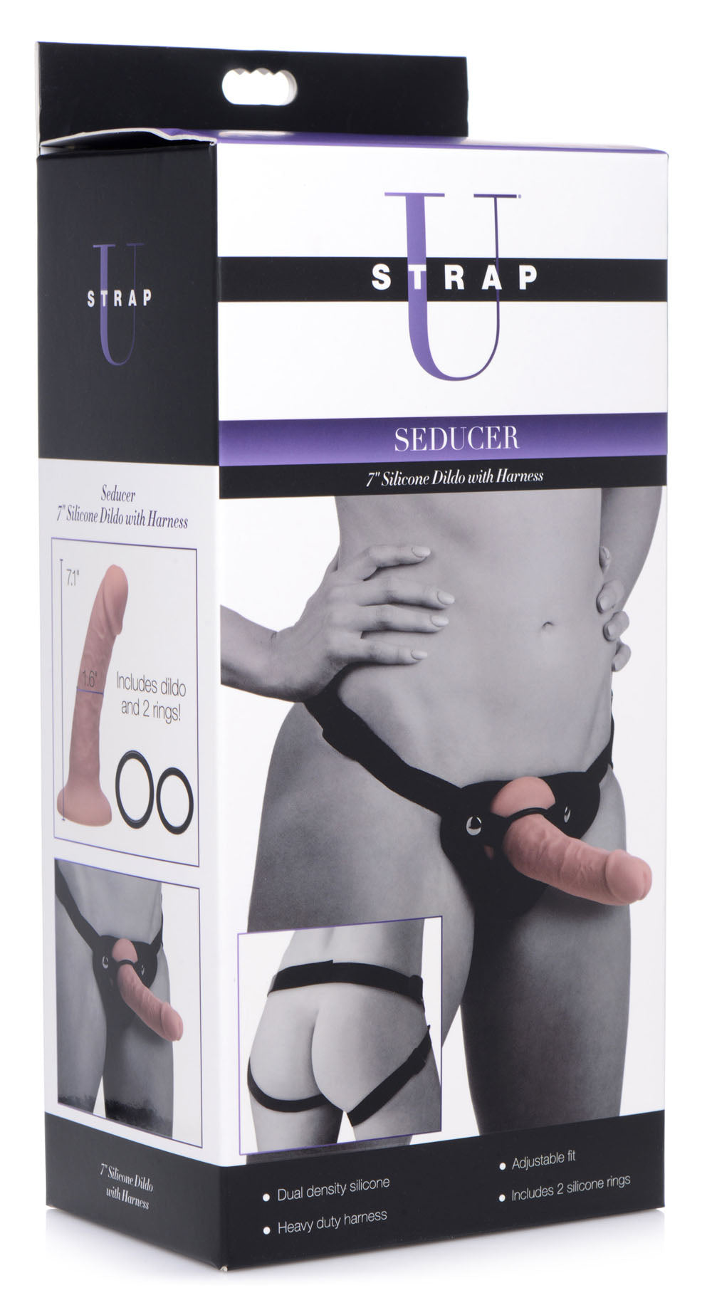 Seducer 7 Inch Silicone Dildo with Harness in Flesh Color Harnesses & Strap-Ons