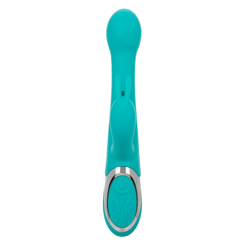 CalExotics Enchanted Oscillate Teal Dual Stimulator with Thrusting and Rotating Beads, 12 Vibration Functions, USB Rechargeable, Waterproof Silicone, 8.5 Inches VIBRATORS-RABBIT