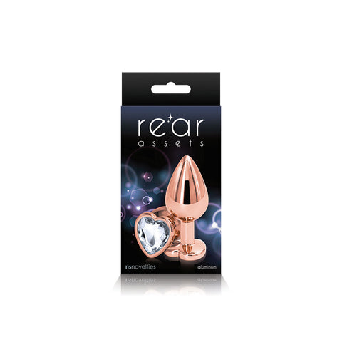 Rear Assets Rose Gold Heart Medium Butt Plug - 8.2 cm Metal Gem Base Pink > Anal Range > Jewel Butt Plugs