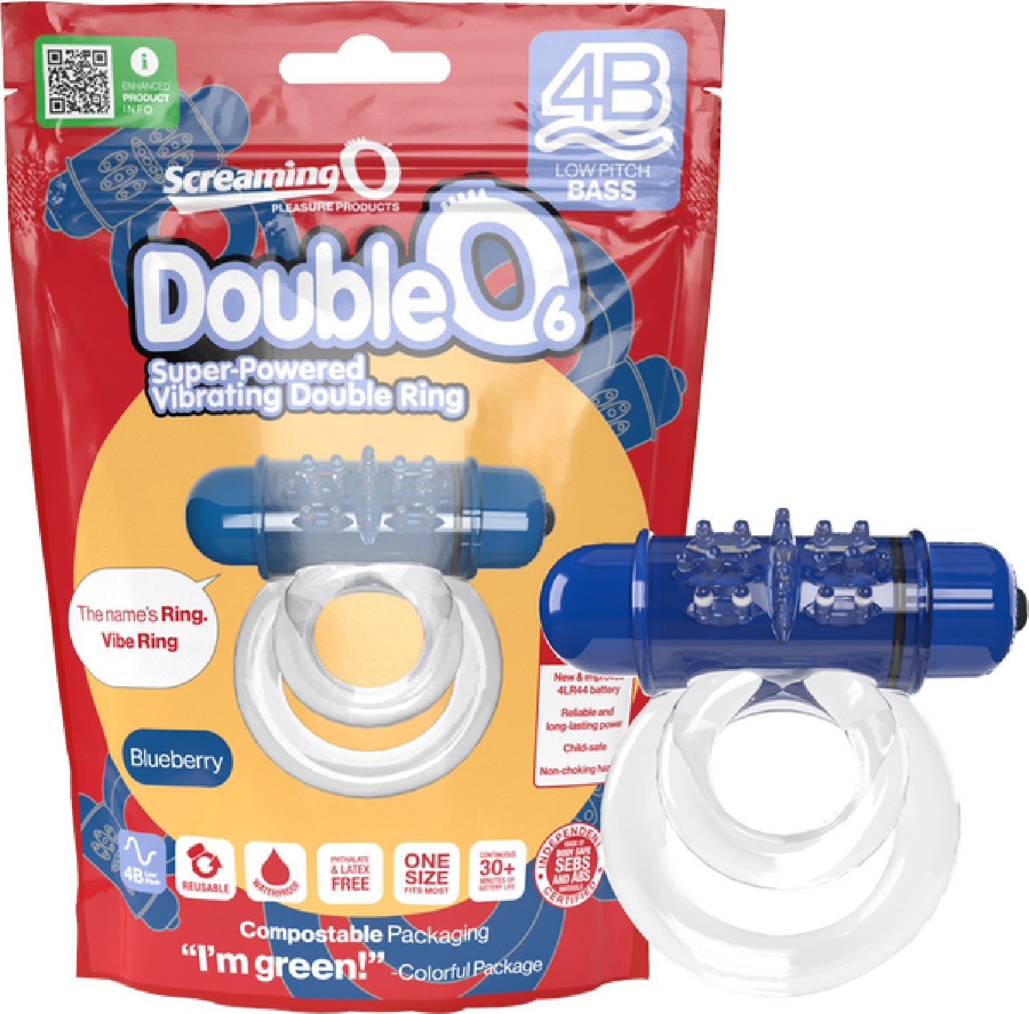 Double O 6 4B Low Pitch Bass (Blueberry) > Cock Ring > Vibrating