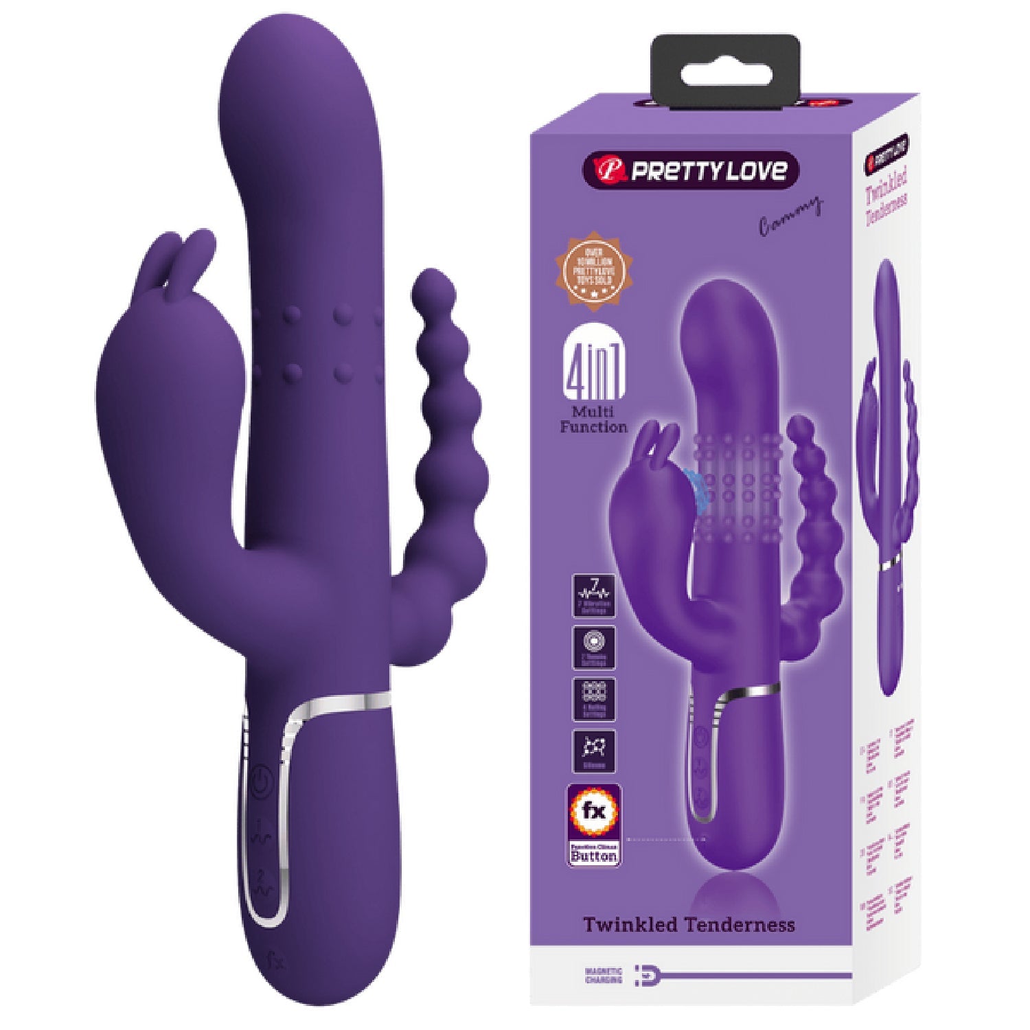 Pretty Love Cammy 4-in-1 – Multi-Function Rabbit Vibrator with Anal Stimulator Dark Purple > Vibrators > Ladies > Rabbit Multi