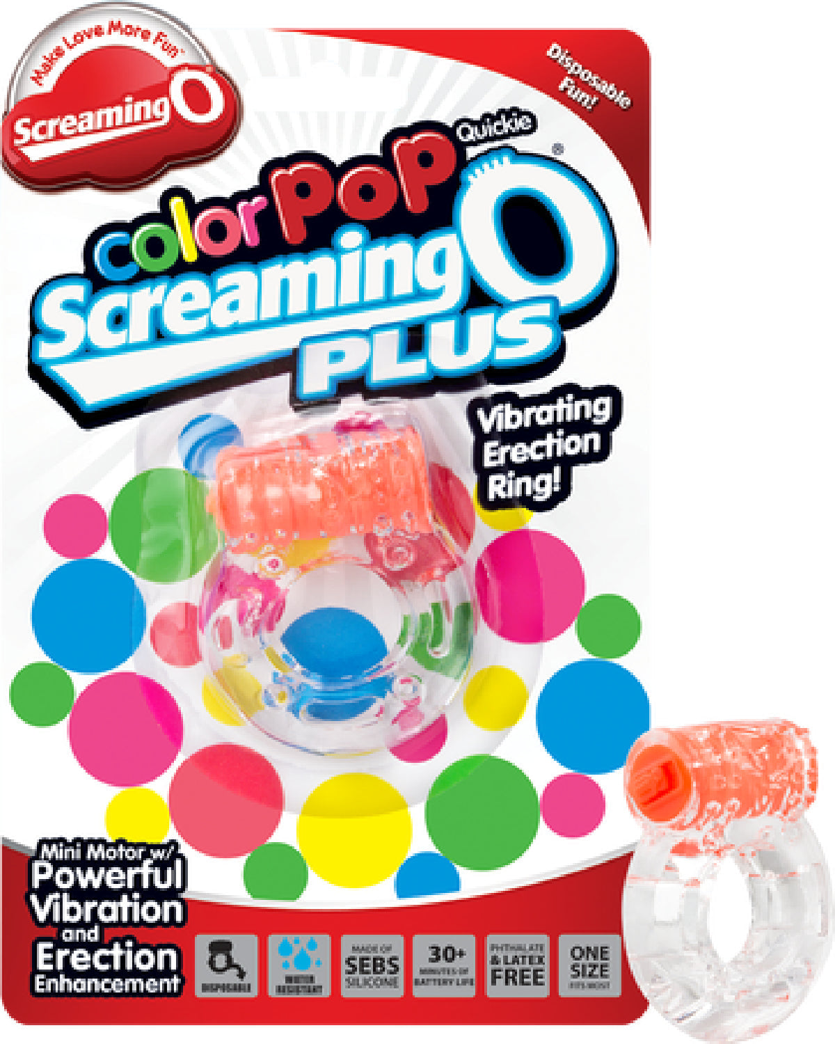 Screaming O Colour Pop Quickie Plus – Stretchy Vibrating Erection Ring with Clitoral Stimulator > Cock Ring > Vibrating