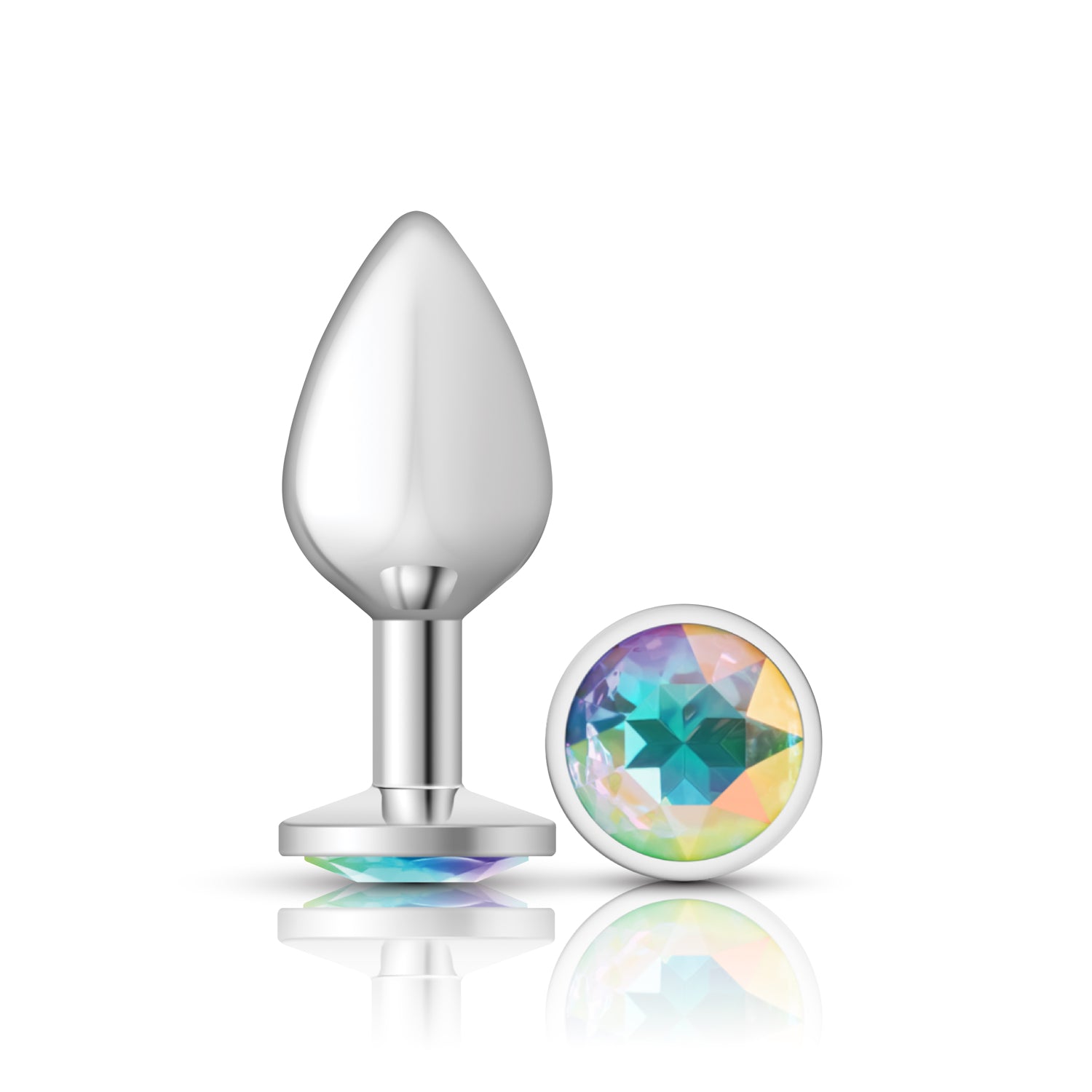 Cheeky Charms Silver Round Butt Plug with Clear Iridescent Jewel Medium Clear Medium > Anal Range > Jewel Butt Plugs