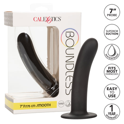 Boundless Smooth 7 Inch Black Suction Cup Probe Dildo Adult Toy Dongs Neutral
