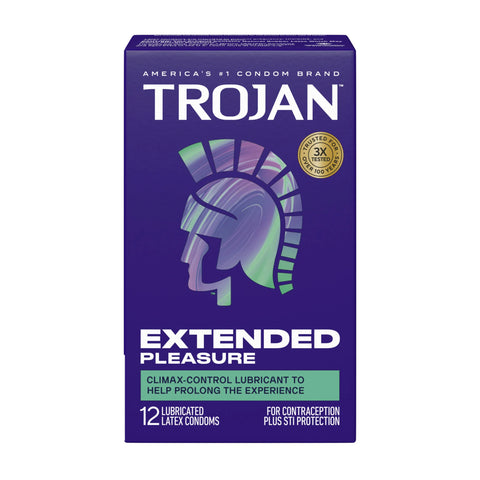 Trojan Extended Pleasure Condoms 12 Pack with Climax Control > Essentials > Condoms