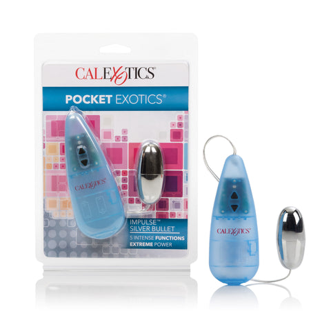 Pocket Exotics Impulse Silver Bullet Personal Massager Vibrator Blue BULLETS