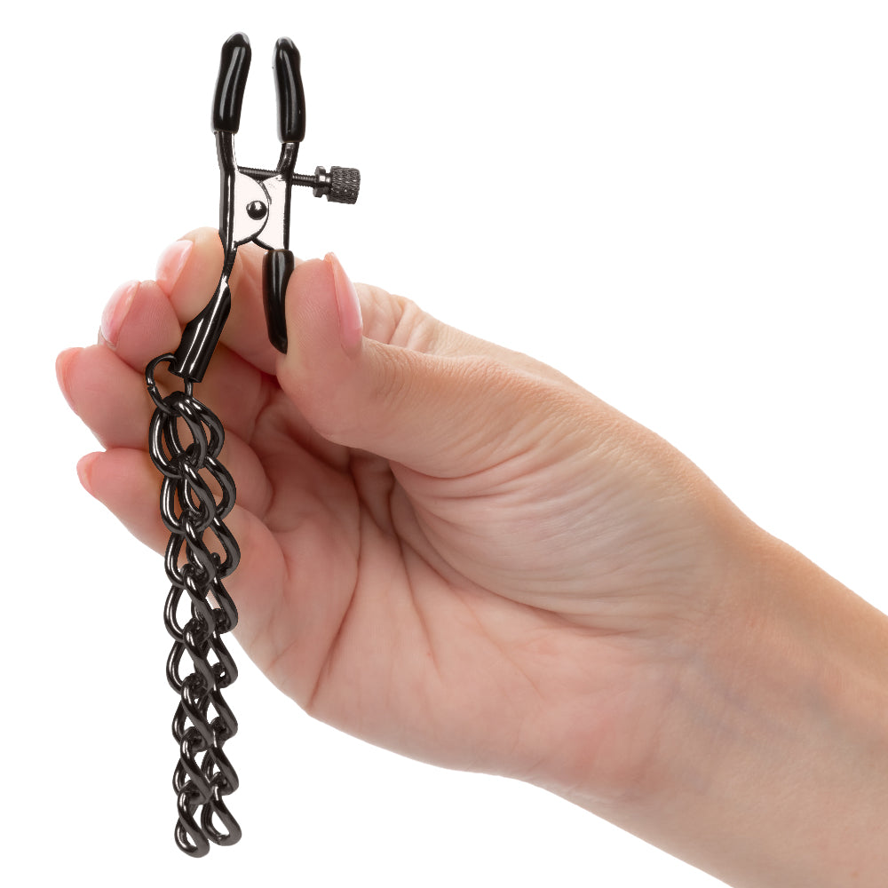 Euphoria Collection Black Chain Adjustable Nipple Clamps with Soft Pads Nipple Stimulators