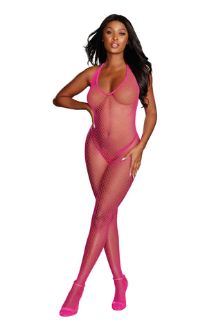 Dreamgirl Diamond Net Bodystocking in Neon Pink Bodystocking