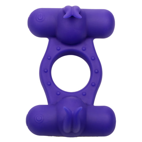 Silicone Rechargeable Triple Orgasm Enhancer in Purple with 12 Vibration Functions and Dual Independent Motors Cock Rings Vibrating