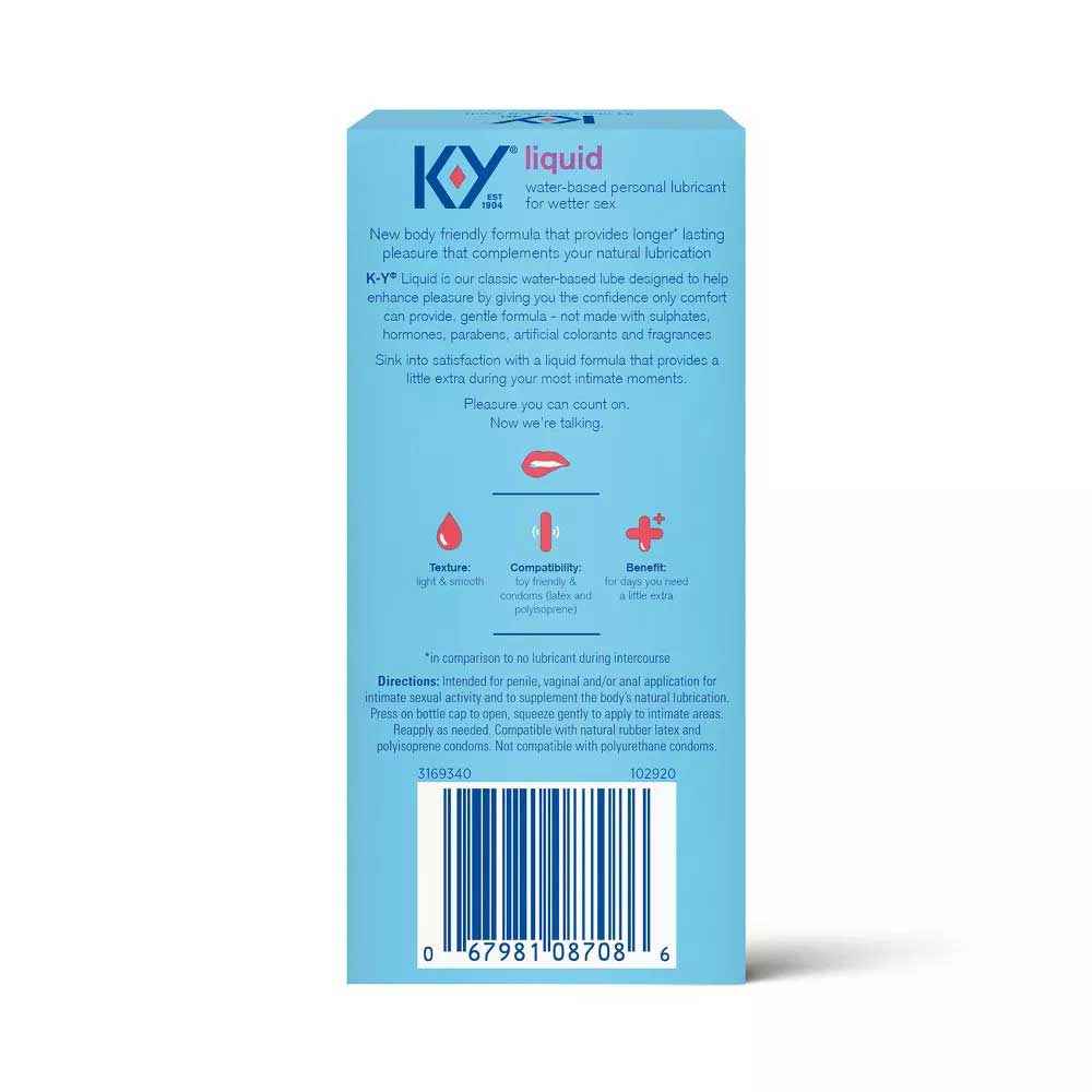 K-Y Liquid Water Based Personal Lubricant 2.5 Oz Bottle Water Based Lube