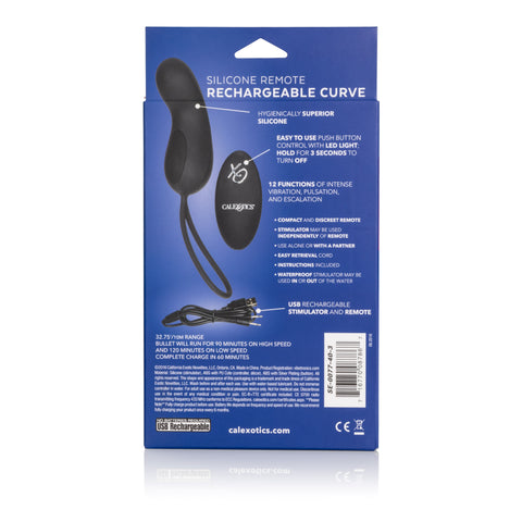 Silicone Remote Rechargeable Curve Mini Massager Black with 12 Vibration Modes and Waterproof Design BULLETS