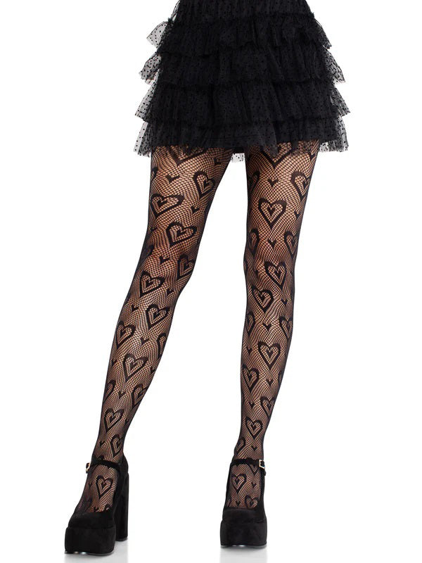 Leg Avenue Cherie Heart Net Tights Black Flirty Hosiery O/S Black Hosiery