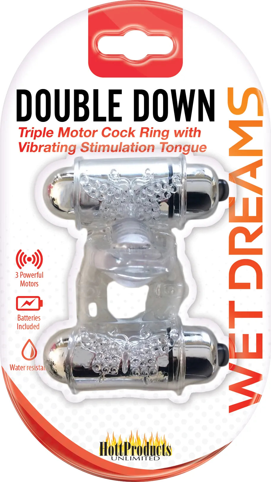 Wet Dreams Double Down – Water-Resistant Triple Motor Vibrating Cock Ring Clear > Cock Ring > Vibrating