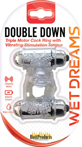 Wet Dreams Double Down – Water-Resistant Triple Motor Vibrating Cock Ring Clear > Cock Ring > Vibrating