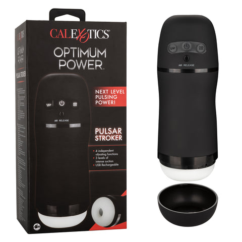 Optimum Power Pulsar Stroker Black Rechargeable Vibrating Masturbator with Suction and Textured Sleeve Strokers - Manual