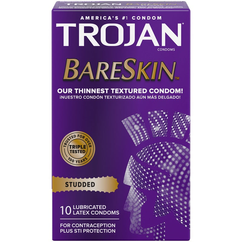 Trojan Studded Bareskin Lubricated Condoms 10 Pack Default Title Condoms