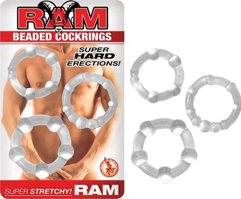 Ram Black Beaded Cock Rings Set of Three Stretchy Penis Rings Clear COCK RING Set