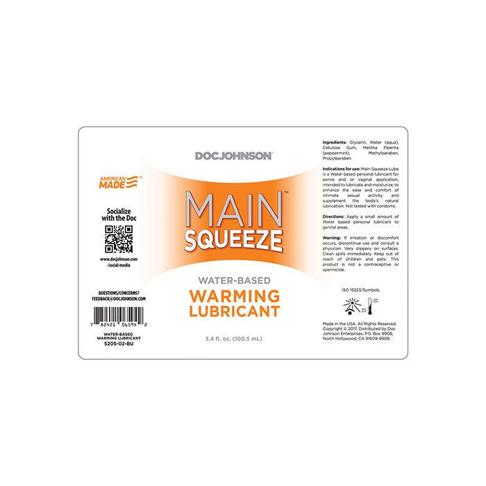 Main Squeeze Warming Lubricant 3.4 Fl. Oz. – Water-Based Lubricant > Lube > Water Based