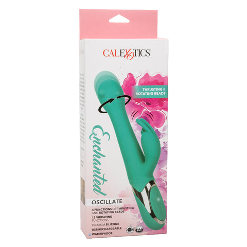 CalExotics Enchanted Oscillate Teal Dual Stimulator with Thrusting and Rotating Beads, 12 Vibration Functions, USB Rechargeable, Waterproof Silicone, 8.5 Inches VIBRATORS-RABBIT