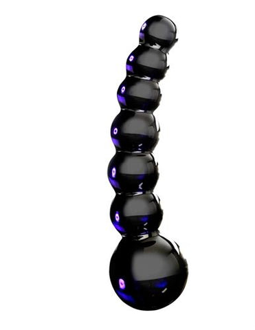 Icicles Black Glass Wand with Beaded Shaft for G-Spot Play Black DONGS Glass