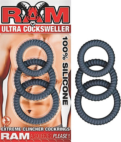 Ram Ultra Black Silicone Cock Ring Set for Enhanced Pleasure Black COCK RING Set
