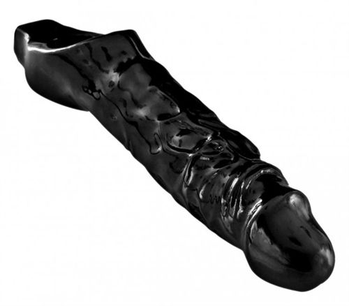 Mamba Black Penis Extender Sleeve with Sensation Nodes Ring Black SLEEVES