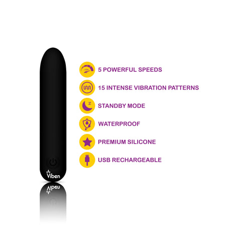 Bombshell Flexible Bullet Vibrator Black Silicone USB Rechargeable BULLETS