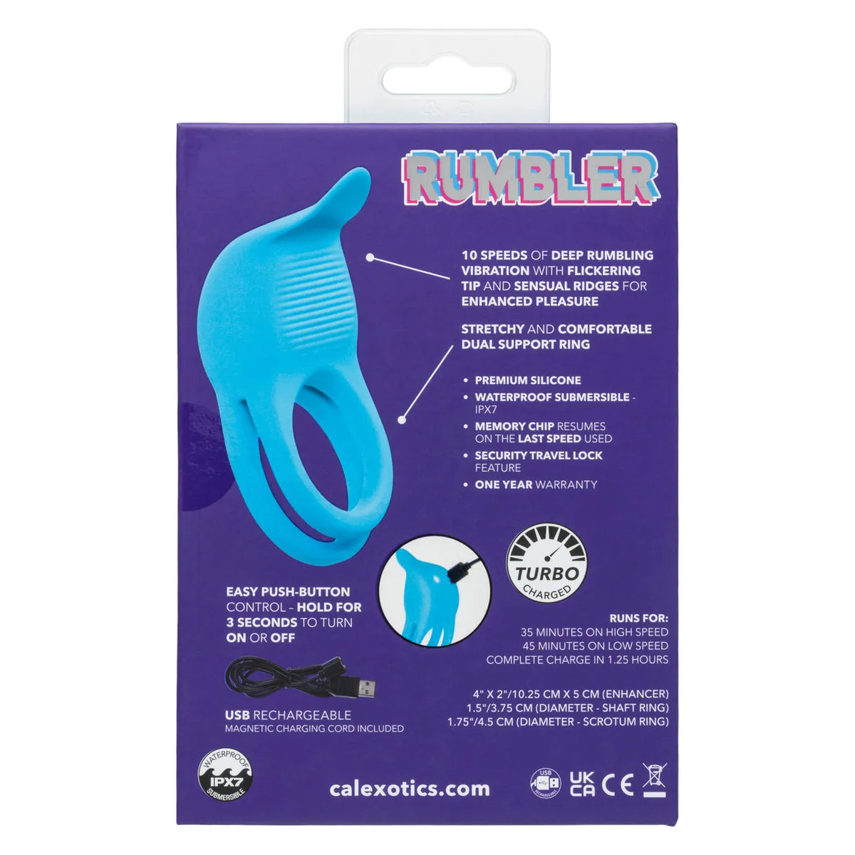 Rumbler Rumble Dual Ring Vibrator Waterproof Silicone Blue > Sex Toys > Couples Toys
