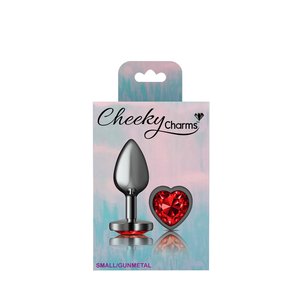 Cheeky Charms Gunmetal Butt Plug with Heart Red Jewel Small (6.78cm) > Anal Range > Jewel Butt Plugs
