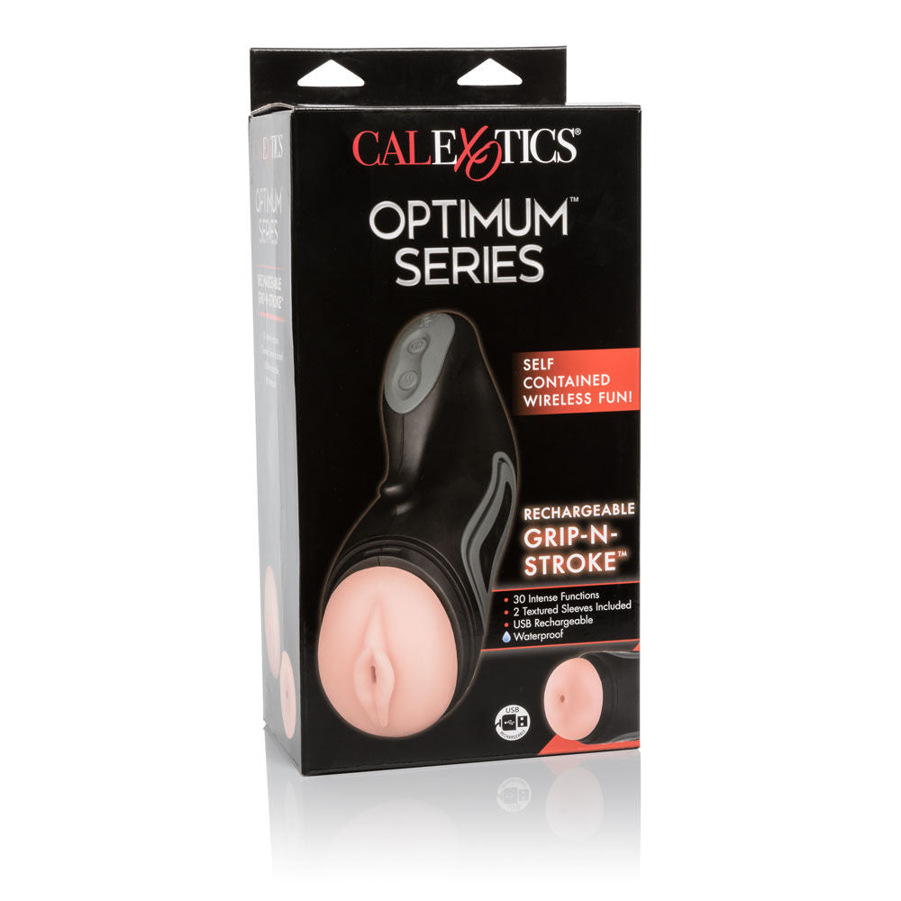 Optimum Power Rechargeable Vibrating Grip-N-Stroke Stroker Beige Strokers - Auto