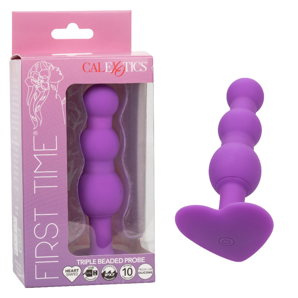 First Time Vibraing Beaded Probe Purple Butt Plugs