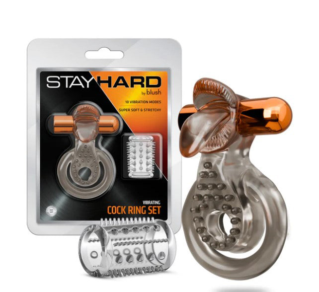 Stay Hard Vibrating Cock Ring Set with Textured Sleeve – Stamina Enhancer Multi > Cock Ring > Vibrating