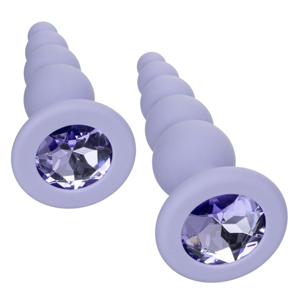 First Time Crystal Beaded Duo (Purple) – Beginner Beaded Anal Probe Set Secondary image