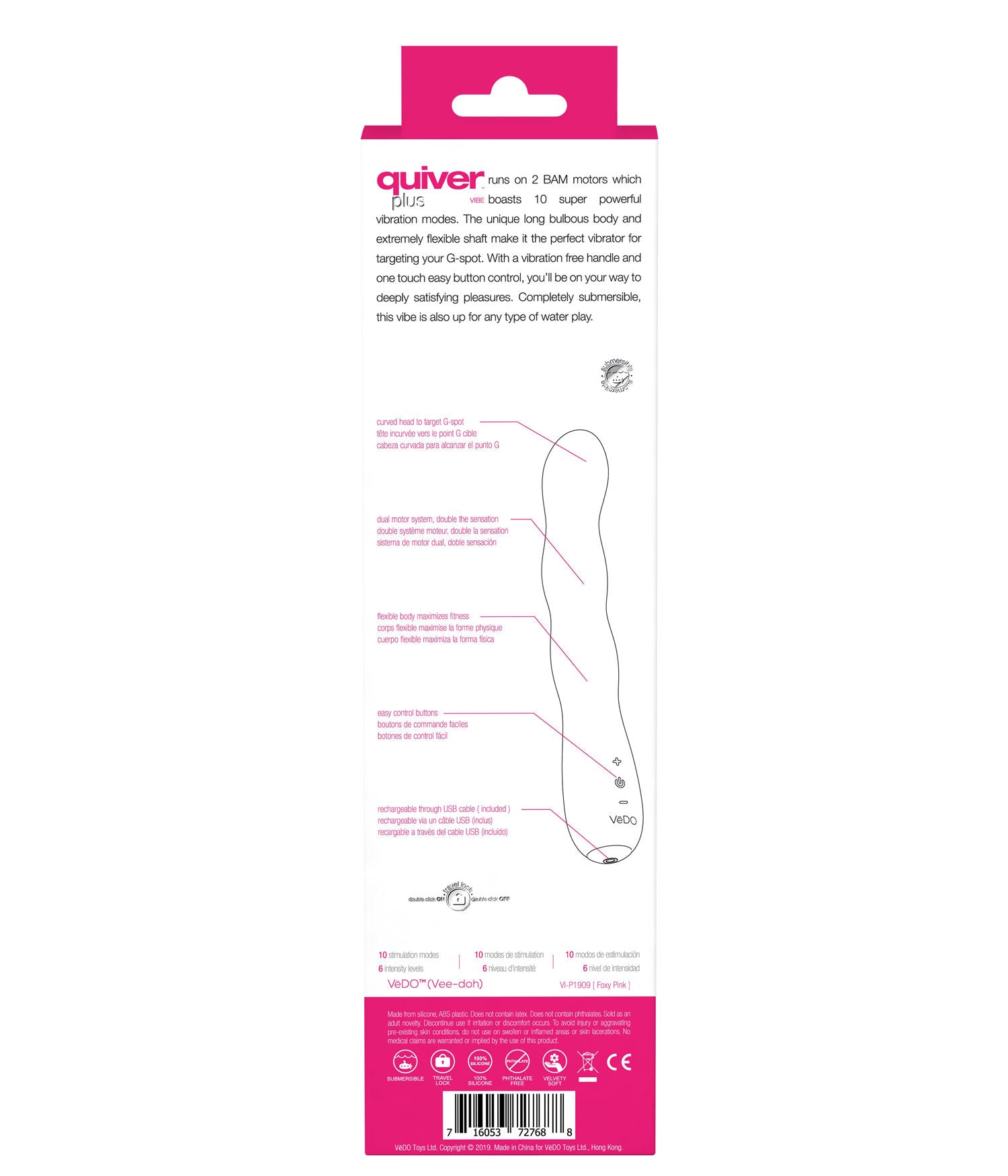 Quiver Plus Rechargeable Bendable G-Spot Vibrator in Pink Vibrators